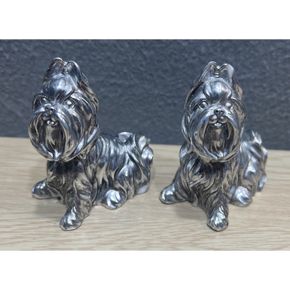Lot of 2 Yorkshire Terrier Sitting Dog Silver Figurines